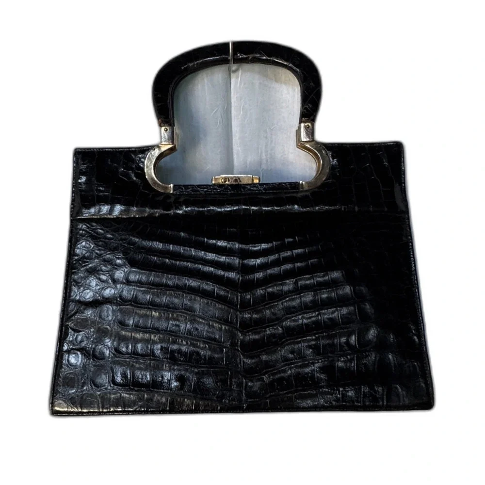 Vintage1960s Yacaré Overo Genuine Caiman Bag Industria Argentina Croc Top Handle